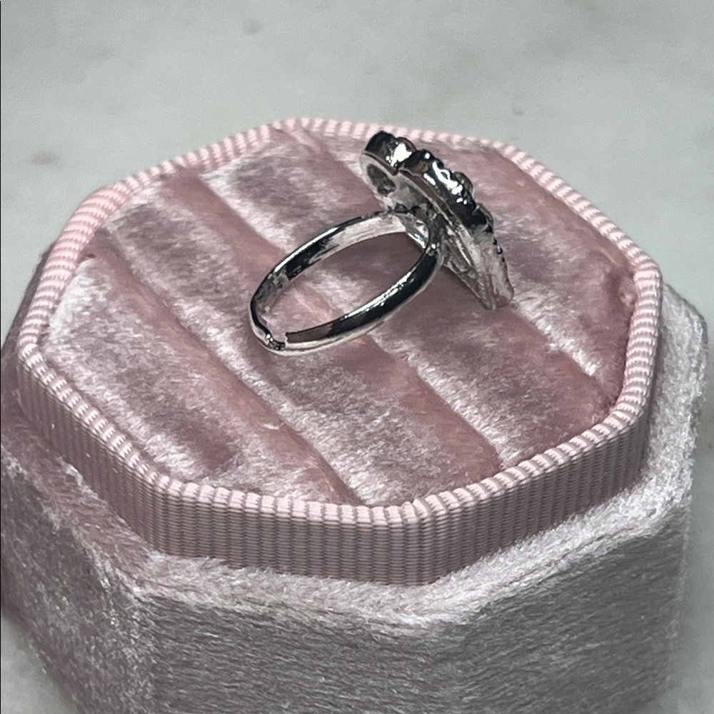 Silver and Pink Crystal Adjustable Ring - Picture 5 of 8